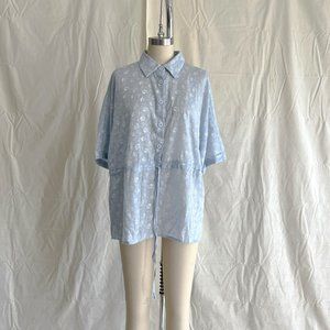 Dolman Sleeve Tunic Light Blue Floral Print Top M